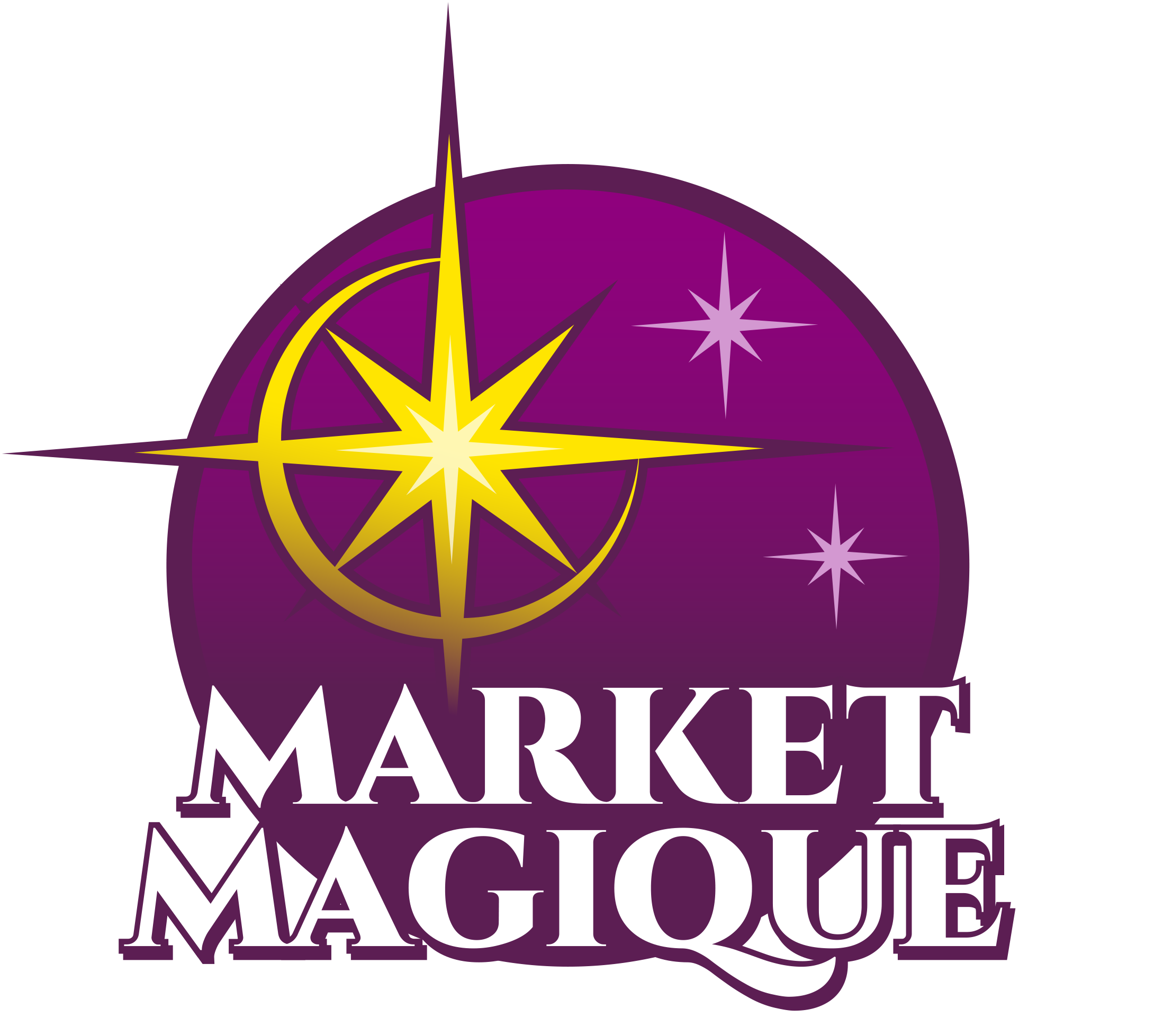 The Market Magique logo consists of a purple circle with a large yellow star shifted to the left of the circle. The words Market Magique appear in bold at the bottom of the circle.