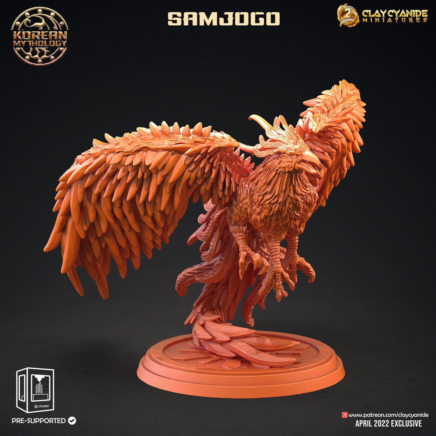 Samjogo Three Legged Crow Resin Miniature | Korean Mythology Series RPG Tabletop Miniatures | Clay Cyanide Miniatures