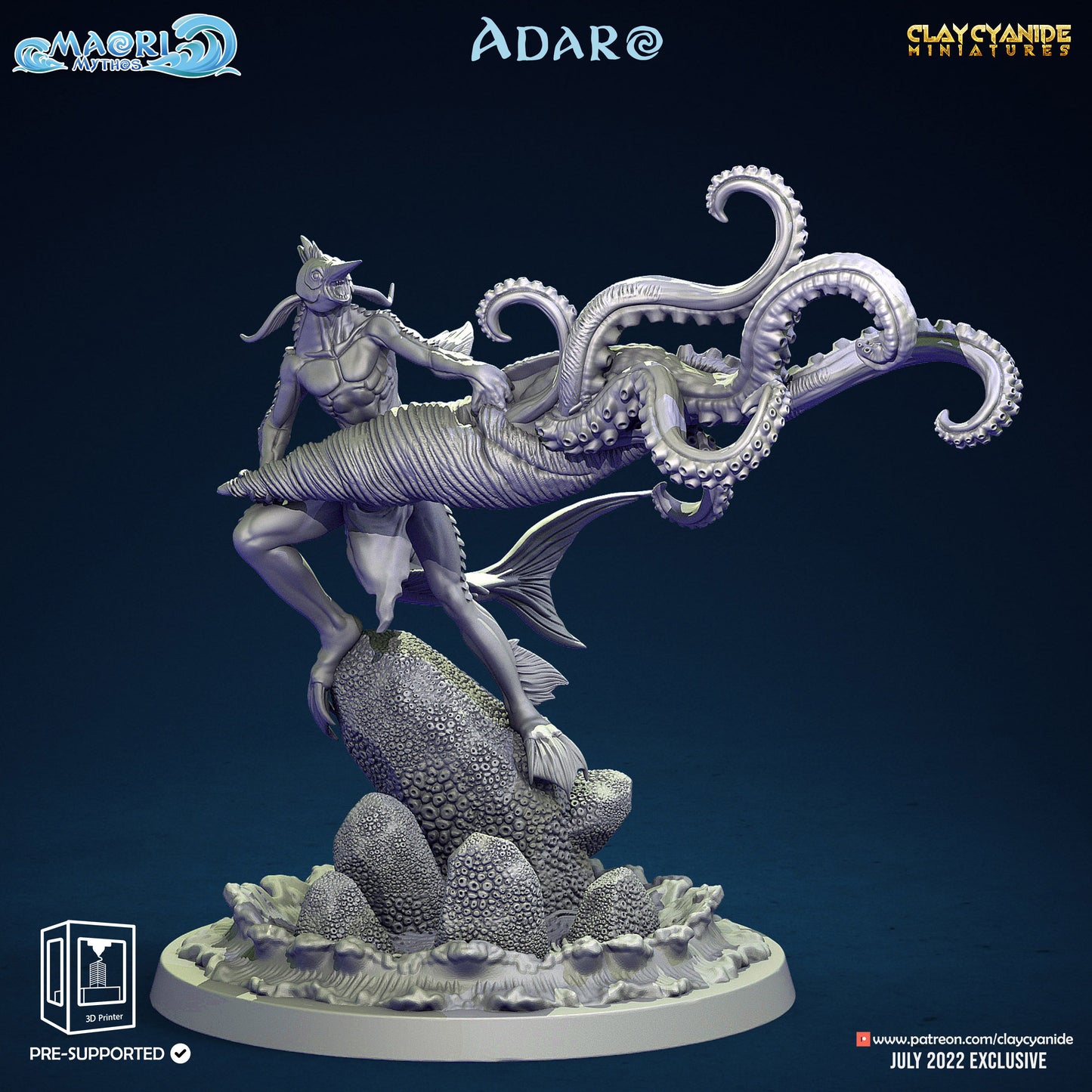 Adaro Merman Warriors Resin Miniature | Maori Mythos Series RPG Tabletop | Clay Cyanide Miniatures