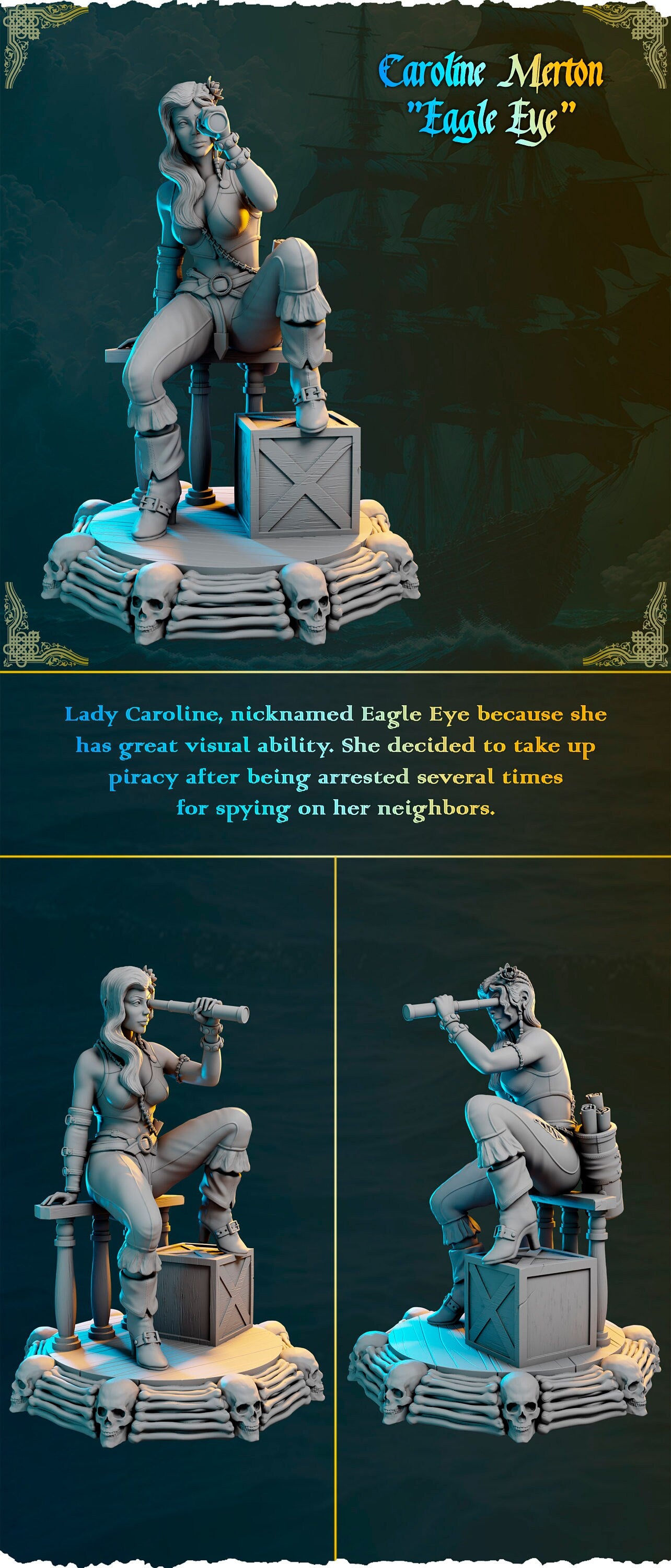 Caroline Female Pirate with spyglass TTRPG Miniature | Ladies of the Sea Collection | Gilmore Studio