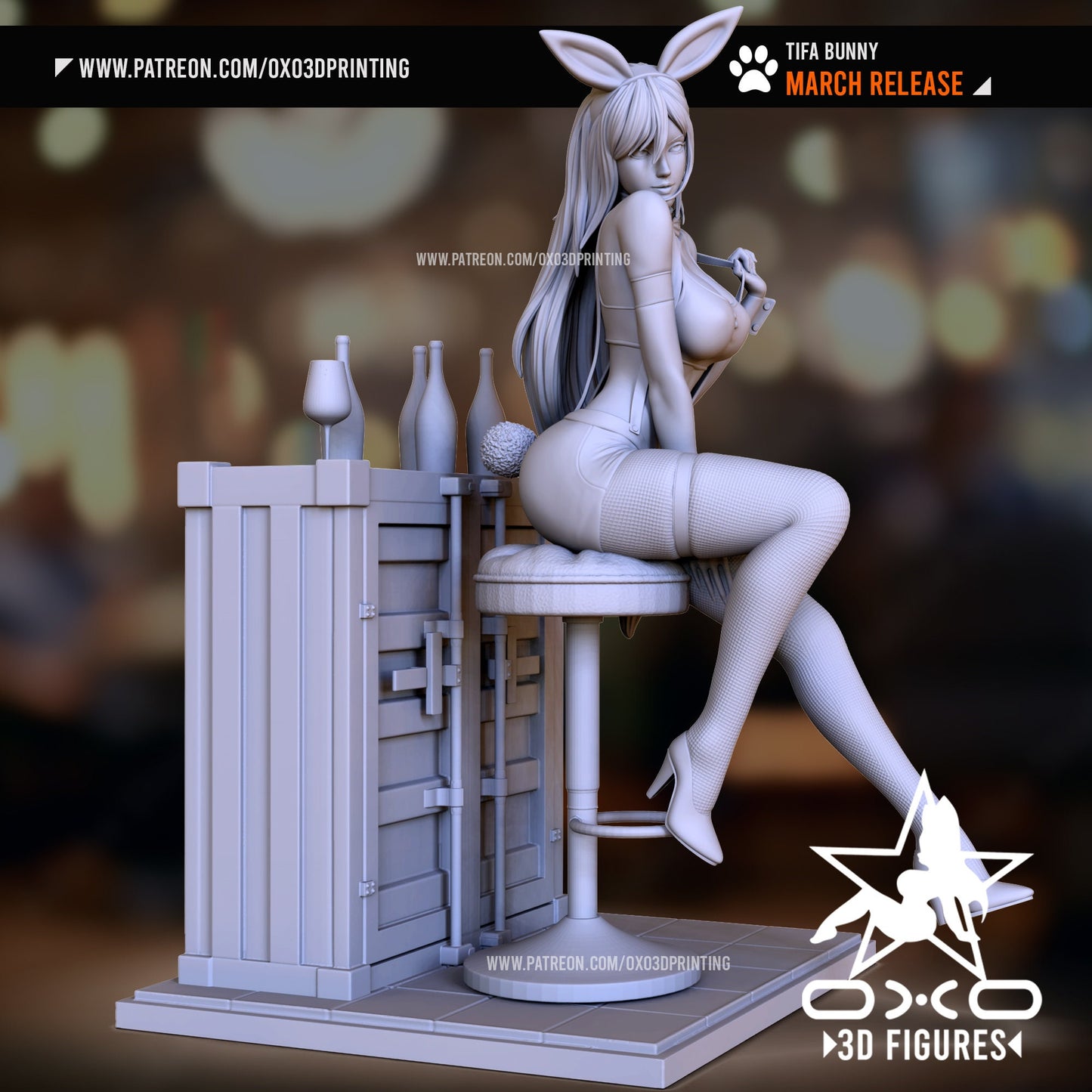 Bunny Girl Bartender Pin Up Statue & Miniature | OXO 3D