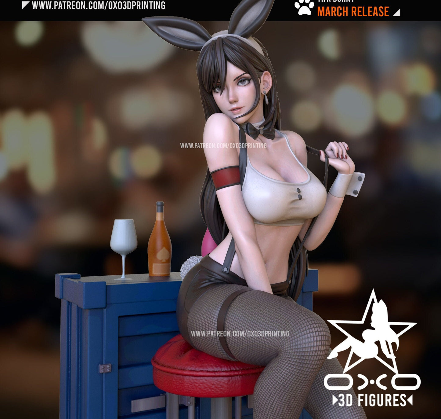 Bunny Girl Bartender Pin Up Statue & Miniature | OXO 3D