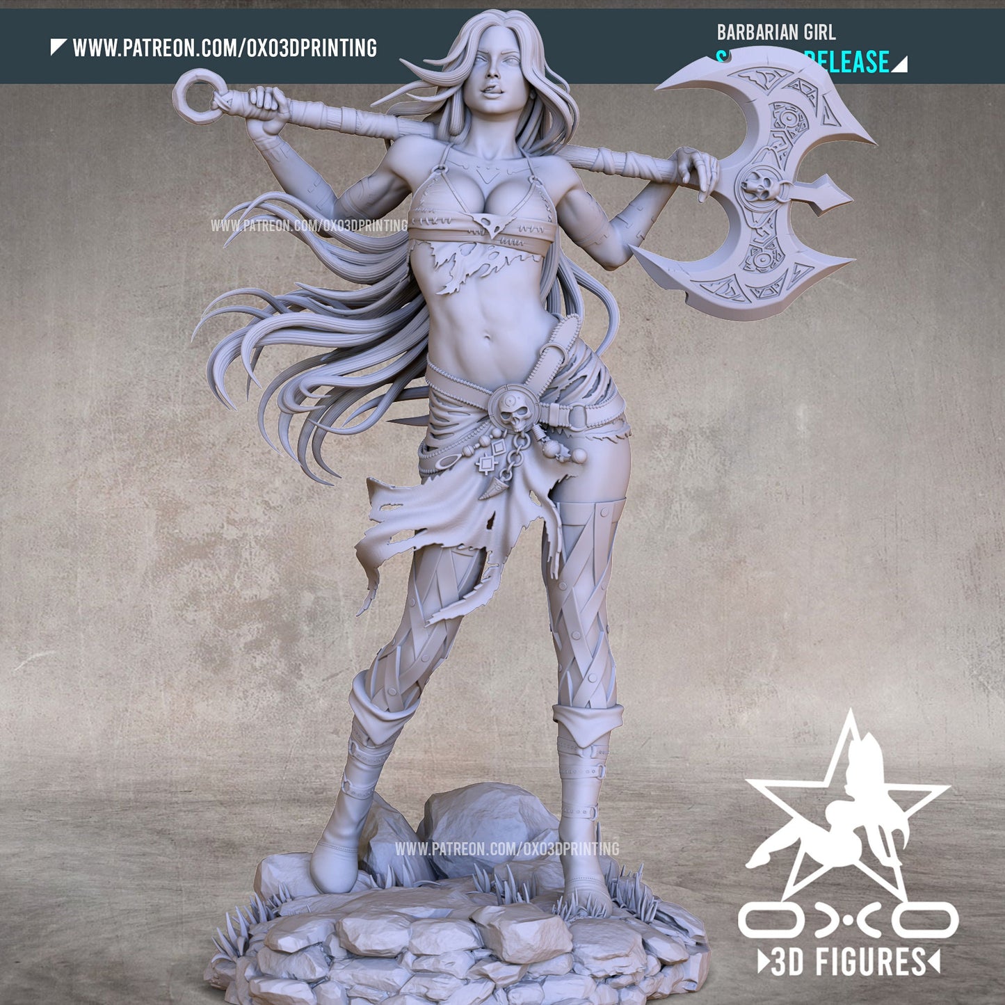 Barbarian Girl Pin Up Statue & Miniature | OXO 3D