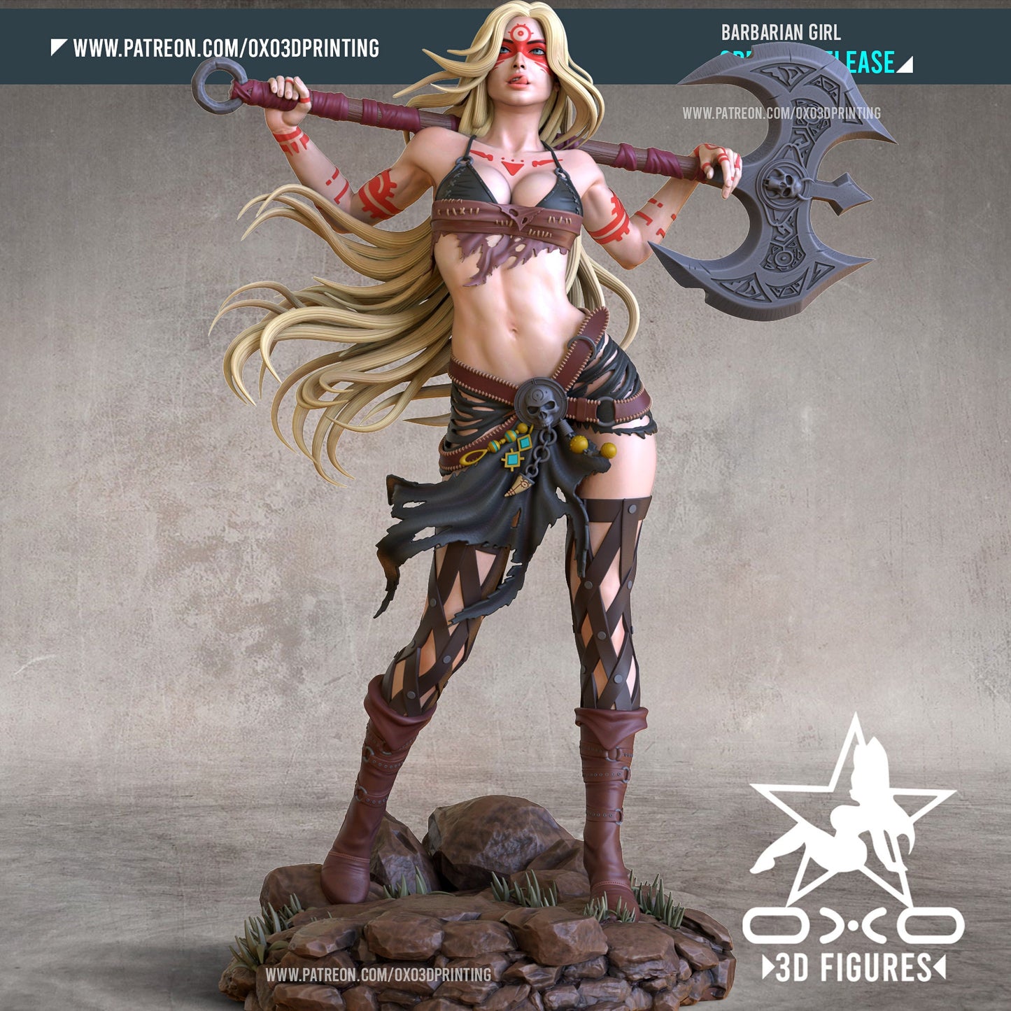 Barbarian Girl Pin Up Statue & Miniature | OXO 3D