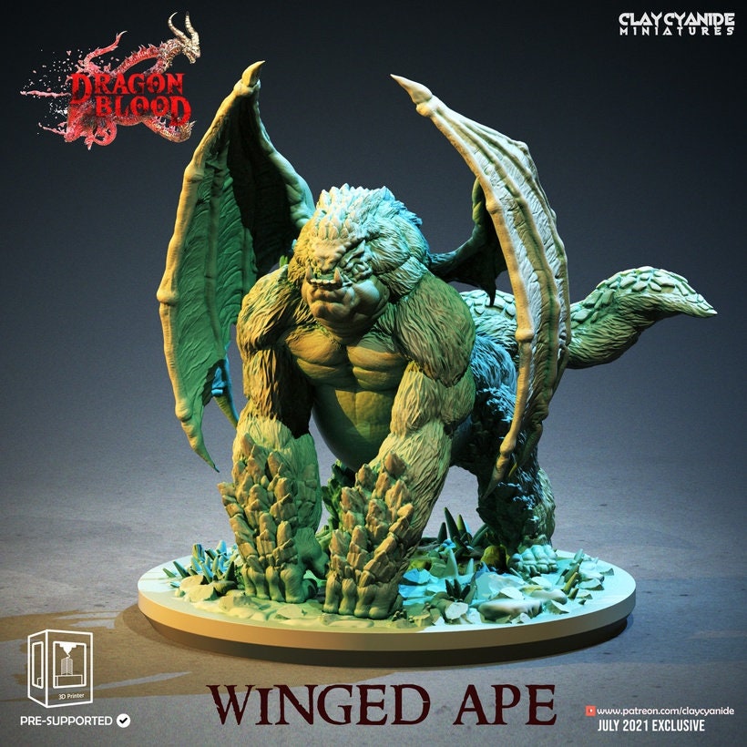 Winged Dragon Ape Resin Miniature | Dragon Blood Series RPG Miniatures Tabletop | Clay Cyanide Miniatures