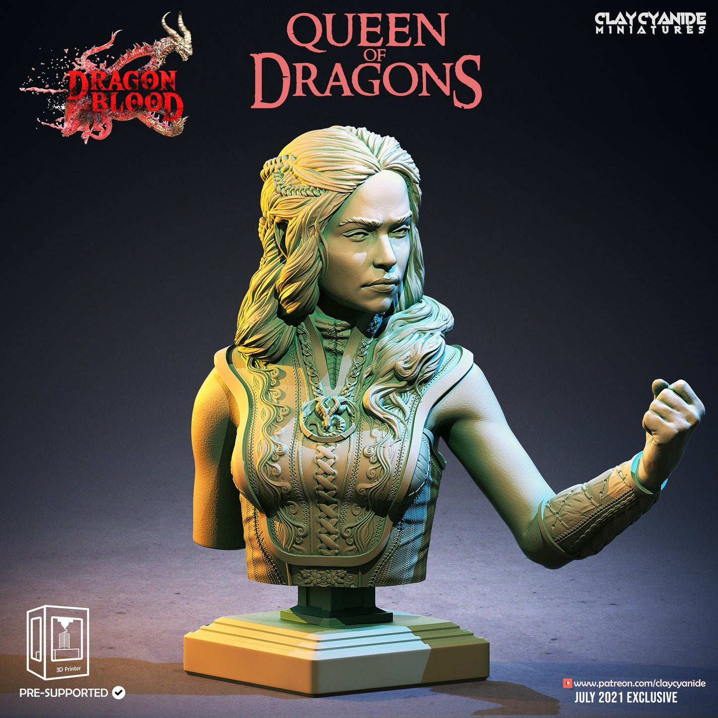 Queen of Dragons Resin Printed Bust | Dragon Blood Series RPG Miniatures Tabletop | Clay Cyanide Miniatures