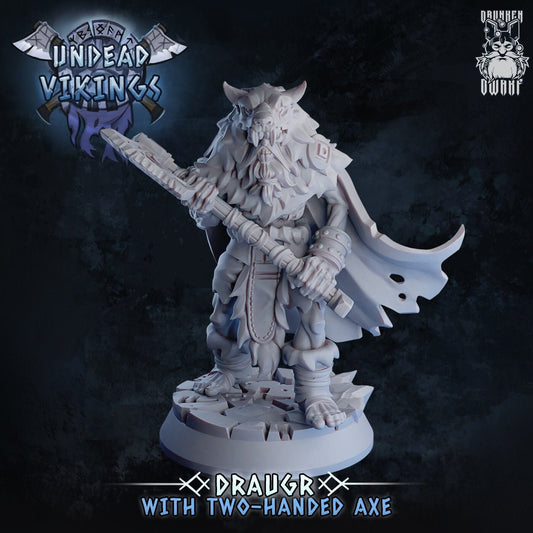 Undead Viking (Draugr) with 2 Handed Axe Resin Miniature | Undead Vikings Series RPG Miniatures Tabletop | Drunken Dwarf Miniatures