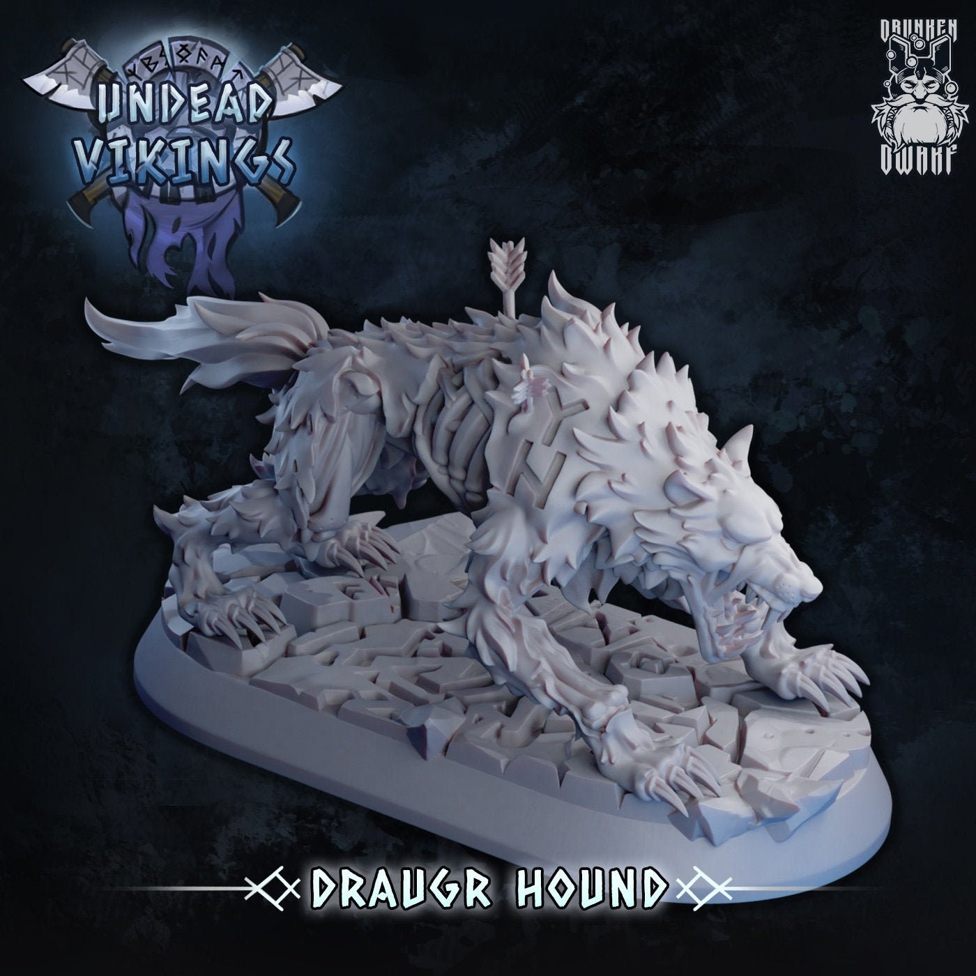 Undead Viking (Draugr) Hound Resin Miniature | Undead Vikings Series RPG Miniatures Tabletop | Drunken Dwarf Miniatures