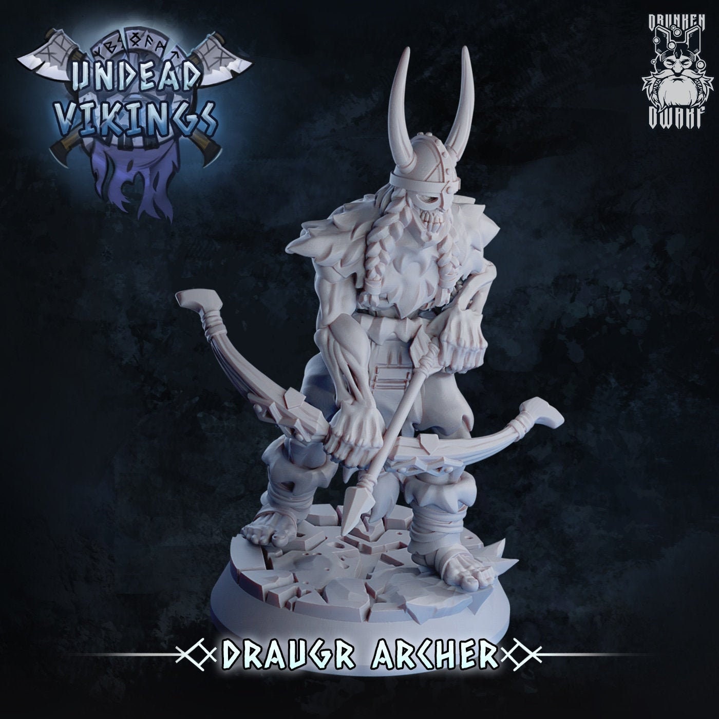 Undead Viking (Draugr) Archer Resin Miniature | Undead Vikings Series RPG Miniatures Tabletop | Drunken Dwarf Miniatures