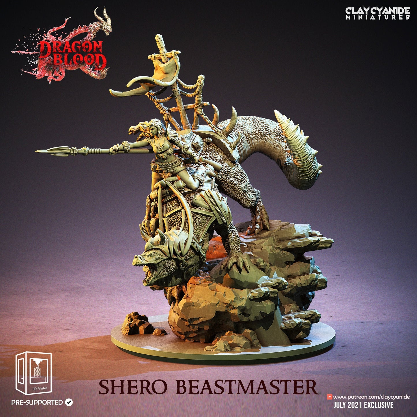 Shero Beastmaster Dragon Drake Rider Resin Miniature | Dragon Blood Series RPG Miniatures Tabletop | Clay Cyanide Miniatures