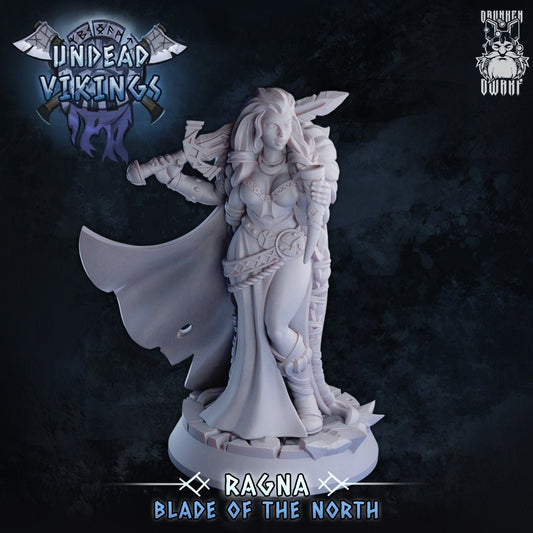 Ragna Blade of the North Female Viking Resin Miniature | Undead Vikings Series RPG Miniatures Tabletop | Drunken Dwarf Miniatures