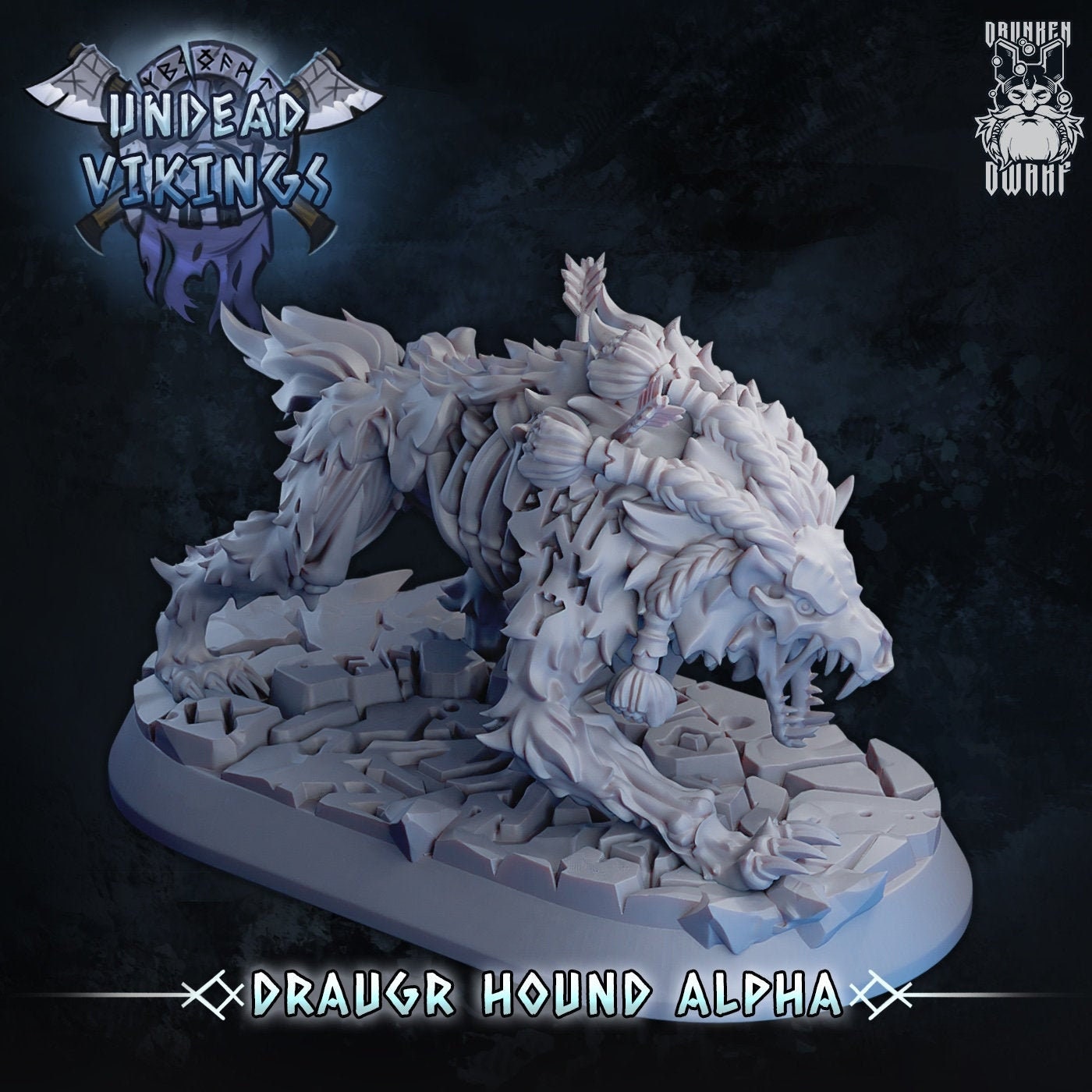 Undead Viking (Draugr) Alpha Hound Resin Miniature | Undead Vikings Series RPG Miniatures Tabletop | Drunken Dwarf Miniatures