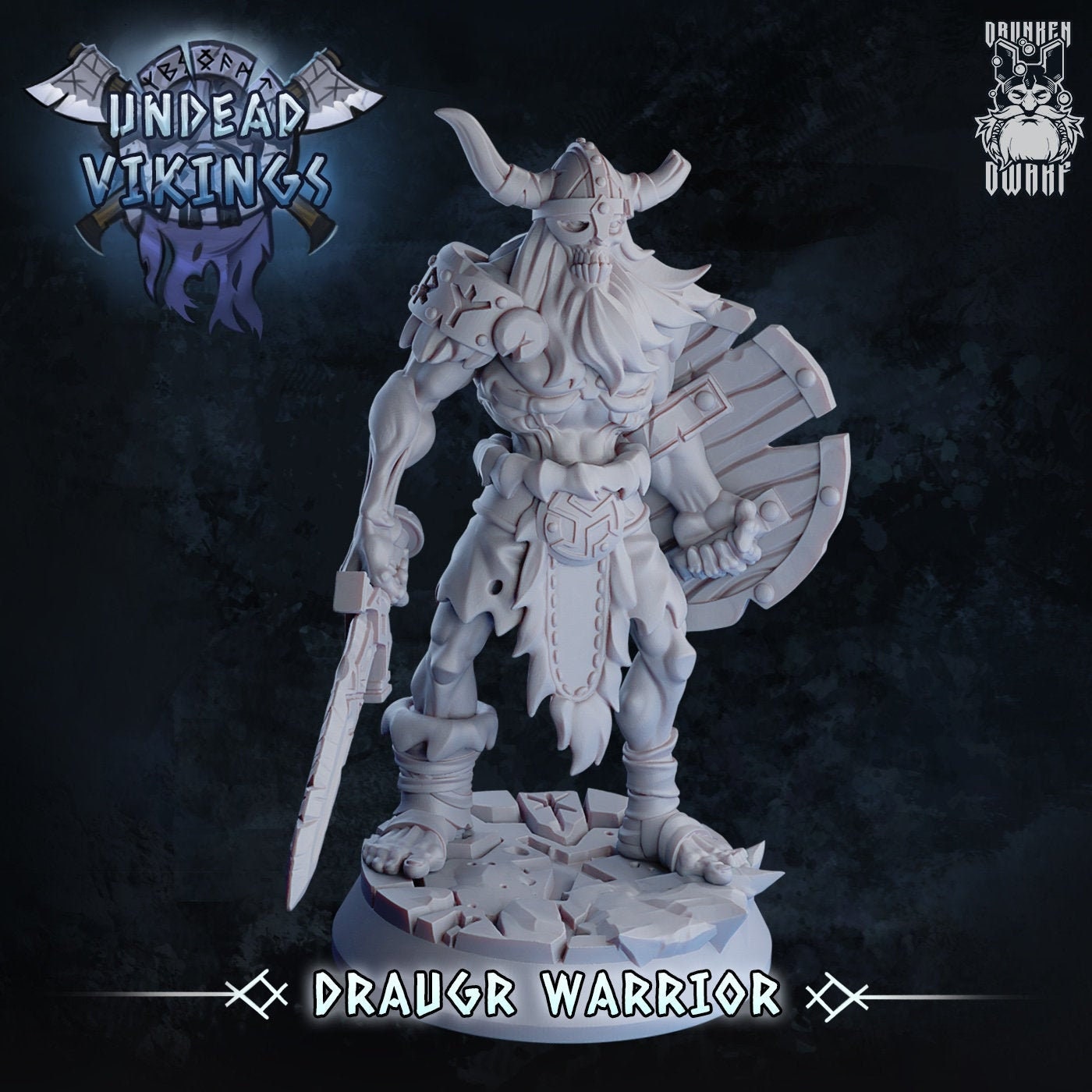 Undead Viking (Draugr) Warrior Resin Miniature | Undead Vikings Series RPG Miniatures Tabletop | Drunken Dwarf Miniatures