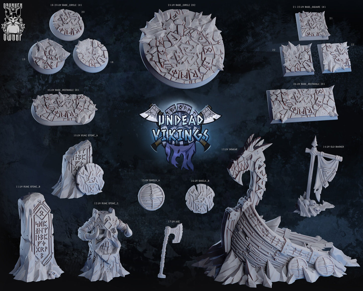 Undead Vikings Resin Miniature Set | Undead Vikings Series RPG Miniatures Tabletop | Drunken Dwarf Miniatures