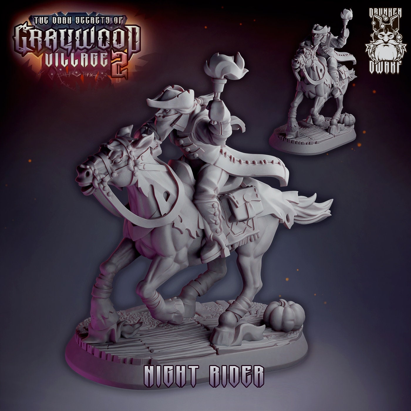 Night RiderTabletop Resin Miniature | Graywood Village 2 Series | Drunken Dwarf Miniatures