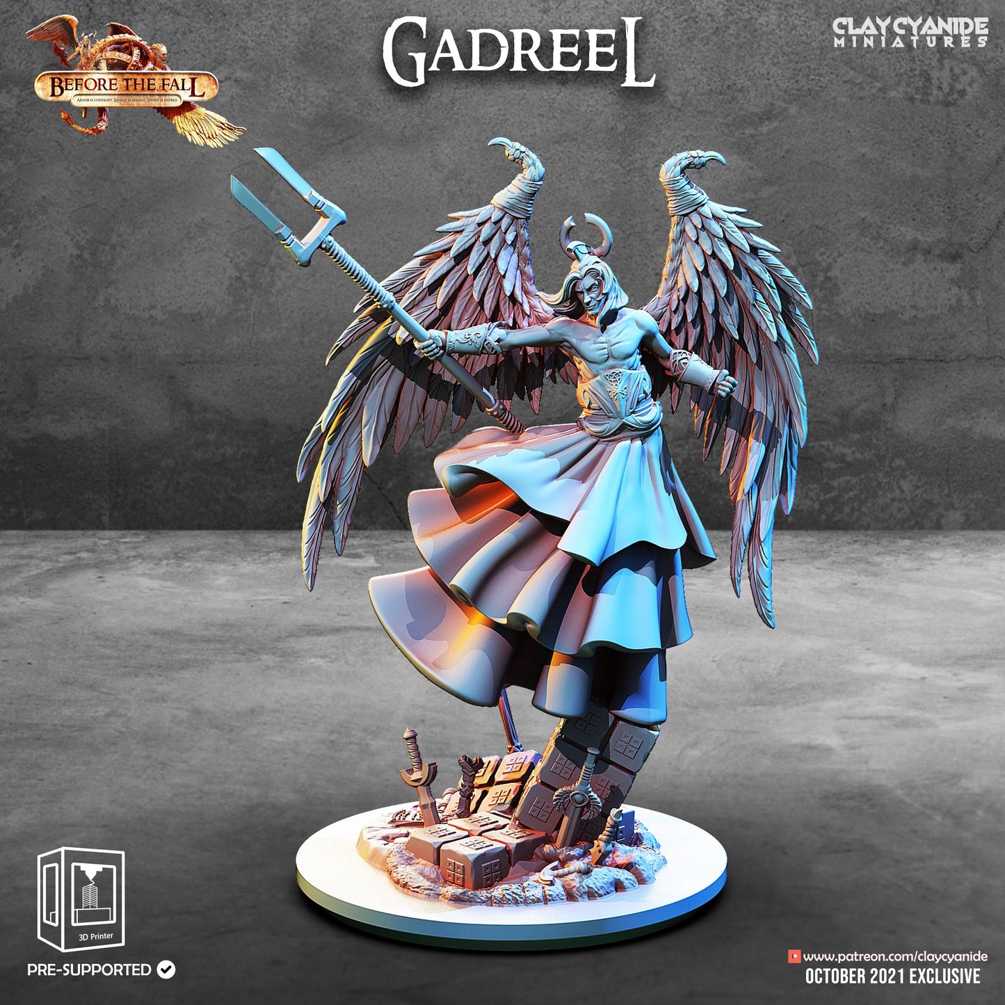 Gadreel Fallen Guardian of Eden Resin Miniature | Before the Fall Series RPG Tabletop Miniatures | Clay Cyanide Miniatures