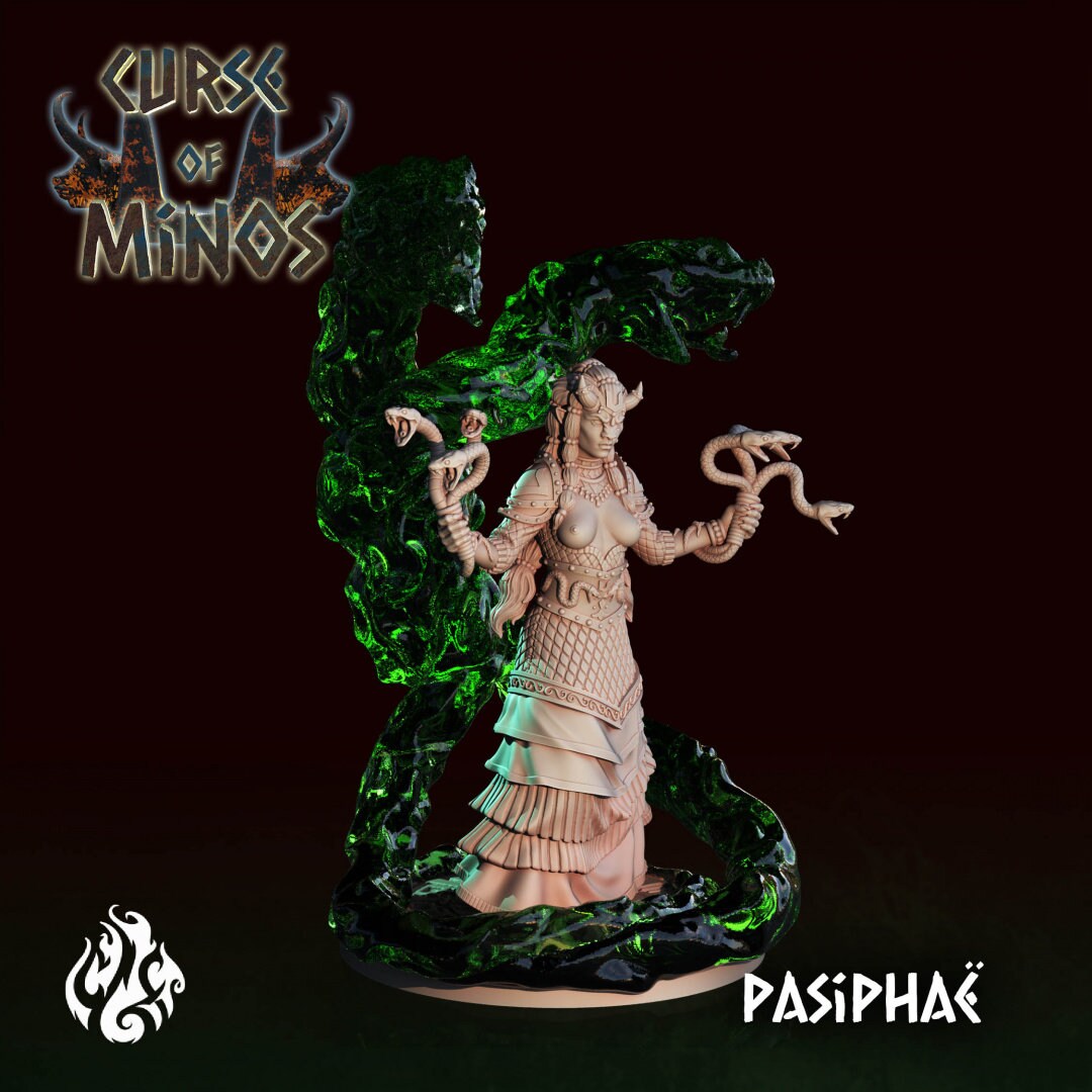 Queen Pasifae Hybrid Minotaur Sorceress Tabletop Miniature Set | Curse of Minos Collection | Crippled God Foundry