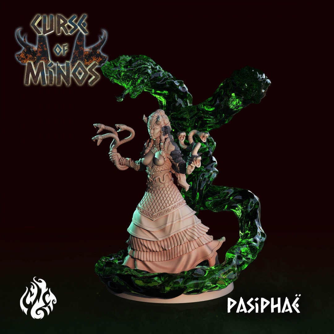 Queen Pasifae Hybrid Minotaur Sorceress Tabletop Miniature Set | Curse of Minos Collection | Crippled God Foundry