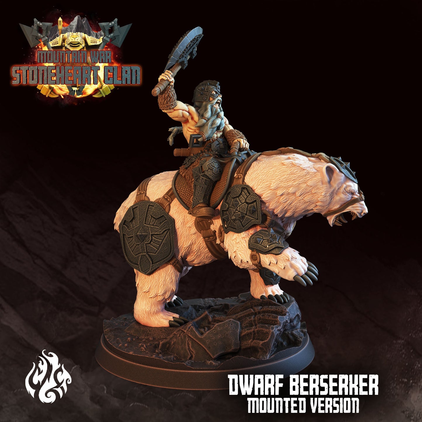 War Bear Mount with Dwarf Berserker Tabletop Miniature | Stoneheart Clan Collection | Crippled God Foundry