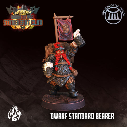 Dwarf Standard Bearer Tabletop RPG Miniature | Stoneheart Clan Collection | Crippled God Foundry