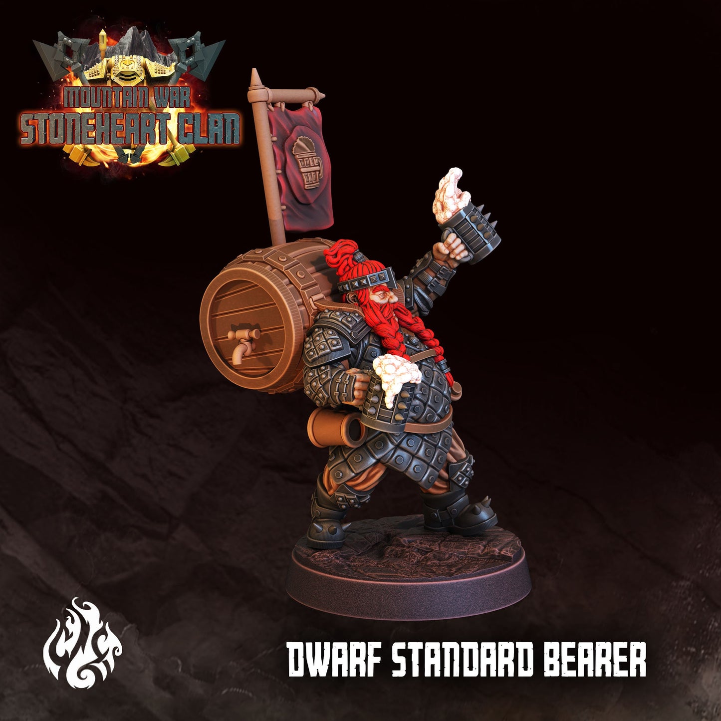 Dwarf Standard Bearer Tabletop RPG Miniature | Stoneheart Clan Collection | Crippled God Foundry