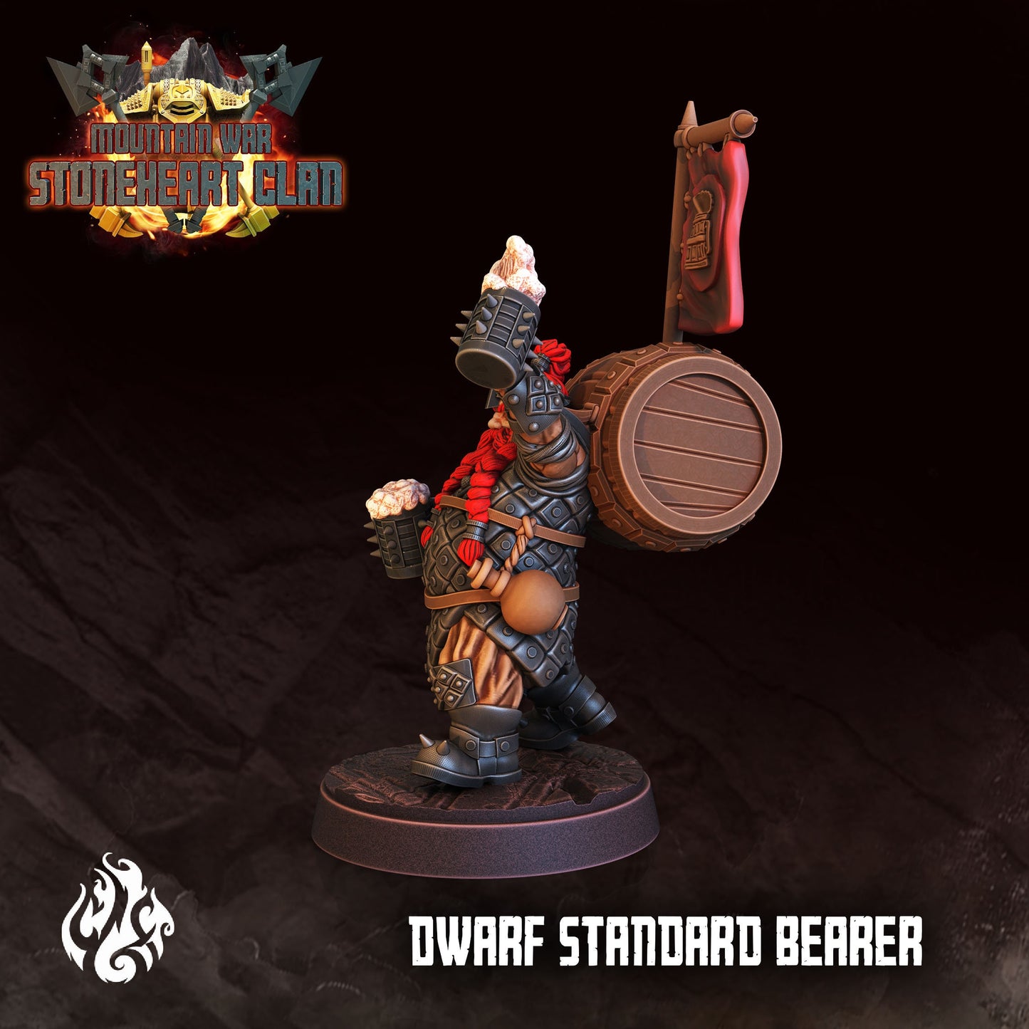 Dwarf Standard Bearer Tabletop RPG Miniature | Stoneheart Clan Collection | Crippled God Foundry