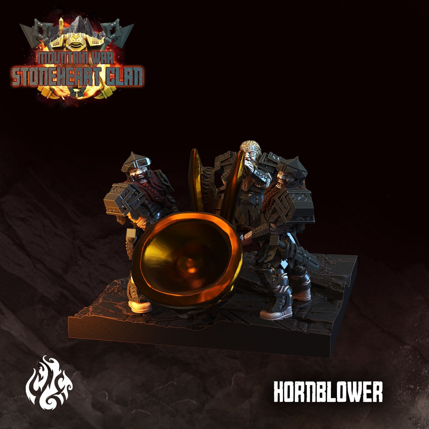 Dwarf Hornblower Tabletop RPG Miniature Set | Stoneheart Clan Collection | Crippled God Foundry