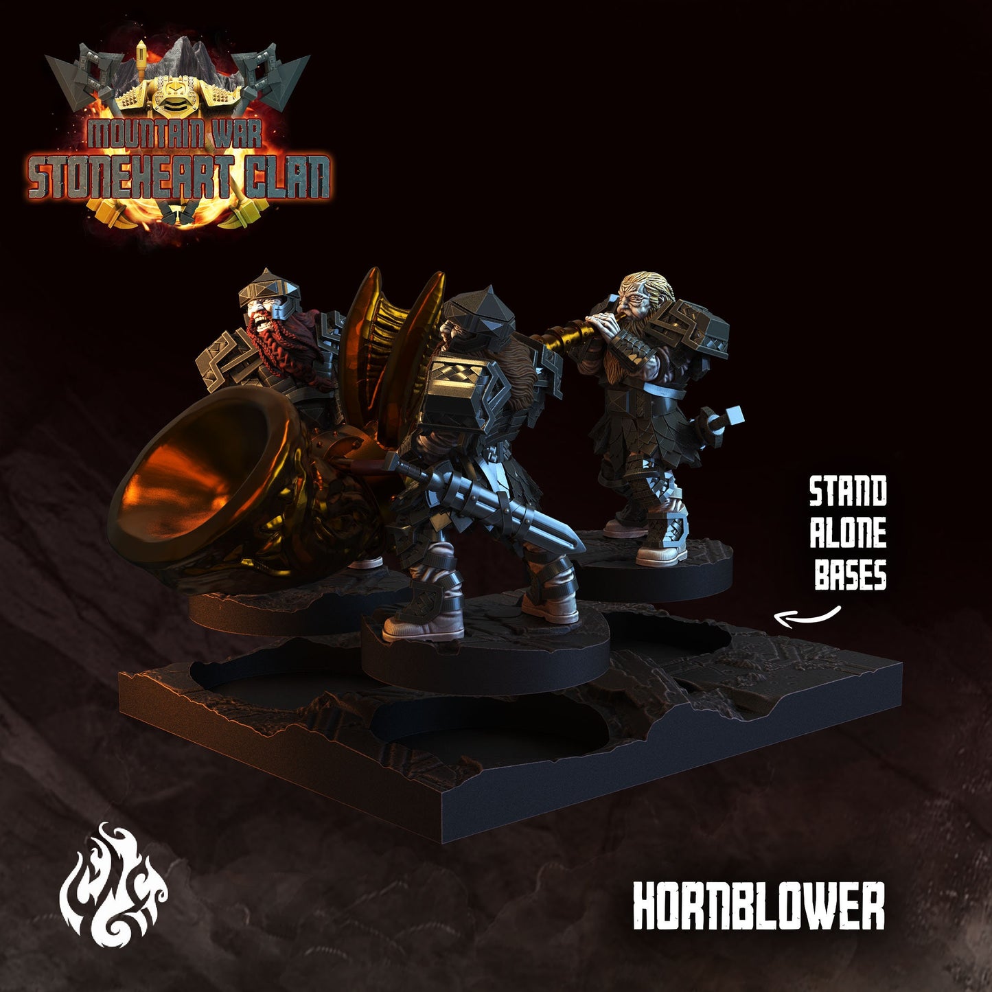 Dwarf Hornblower Tabletop RPG Miniature Set | Stoneheart Clan Collection | Crippled God Foundry