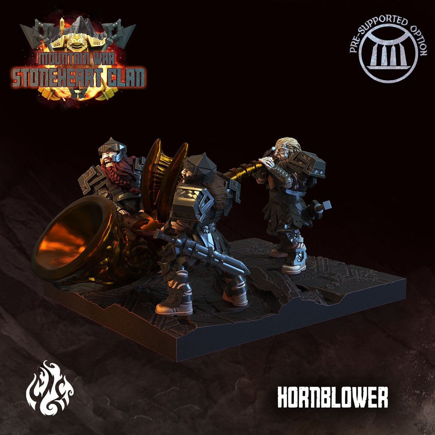 Dwarf Hornblower Tabletop RPG Miniature Set | Stoneheart Clan Collection | Crippled God Foundry