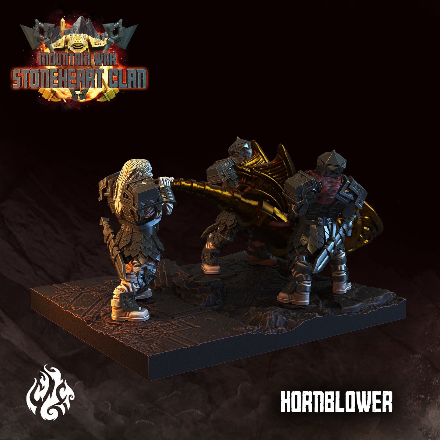 Dwarf Hornblower Tabletop RPG Miniature Set | Stoneheart Clan Collection | Crippled God Foundry