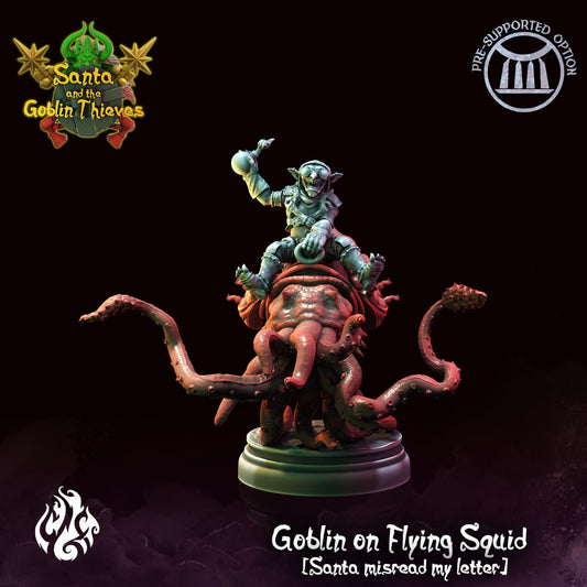 Goblin and Flying Squid Mount Tabletop RPG Miniature | Santa & The Goblin Thieves Collection | Crippled God Foundry