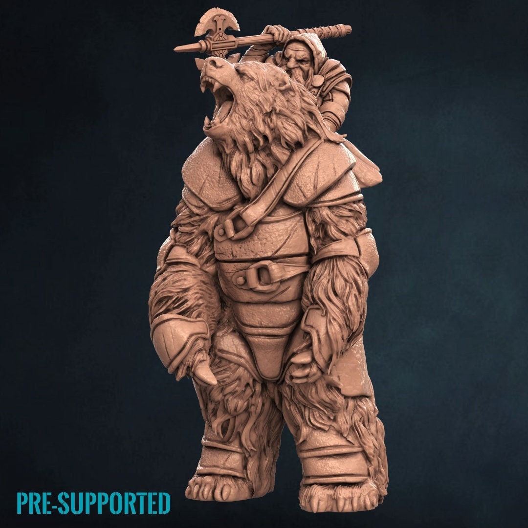 Dwarf with Armored Bear Mount Resin Tabletop RPG Miniature | Print My Minis | Dwarfs