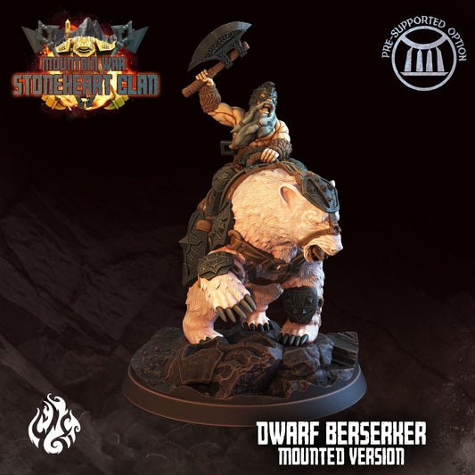 War Bear Mount with Dwarf Berserker Tabletop Miniature | Stoneheart Clan Collection | Crippled God Foundry