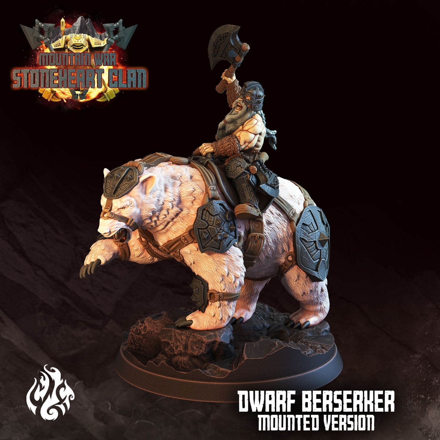 War Bear Mount with Dwarf Berserker Tabletop Miniature | Stoneheart Clan Collection | Crippled God Foundry