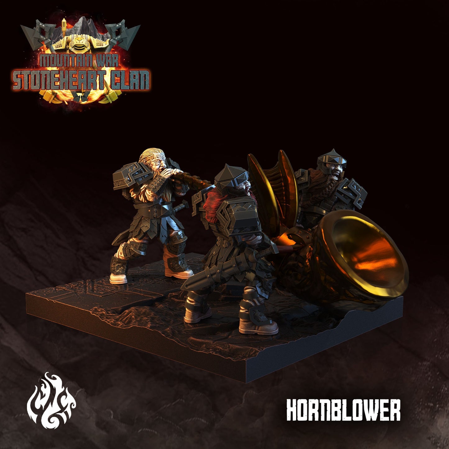 Dwarf Hornblower Tabletop RPG Miniature Set | Stoneheart Clan Collection | Crippled God Foundry