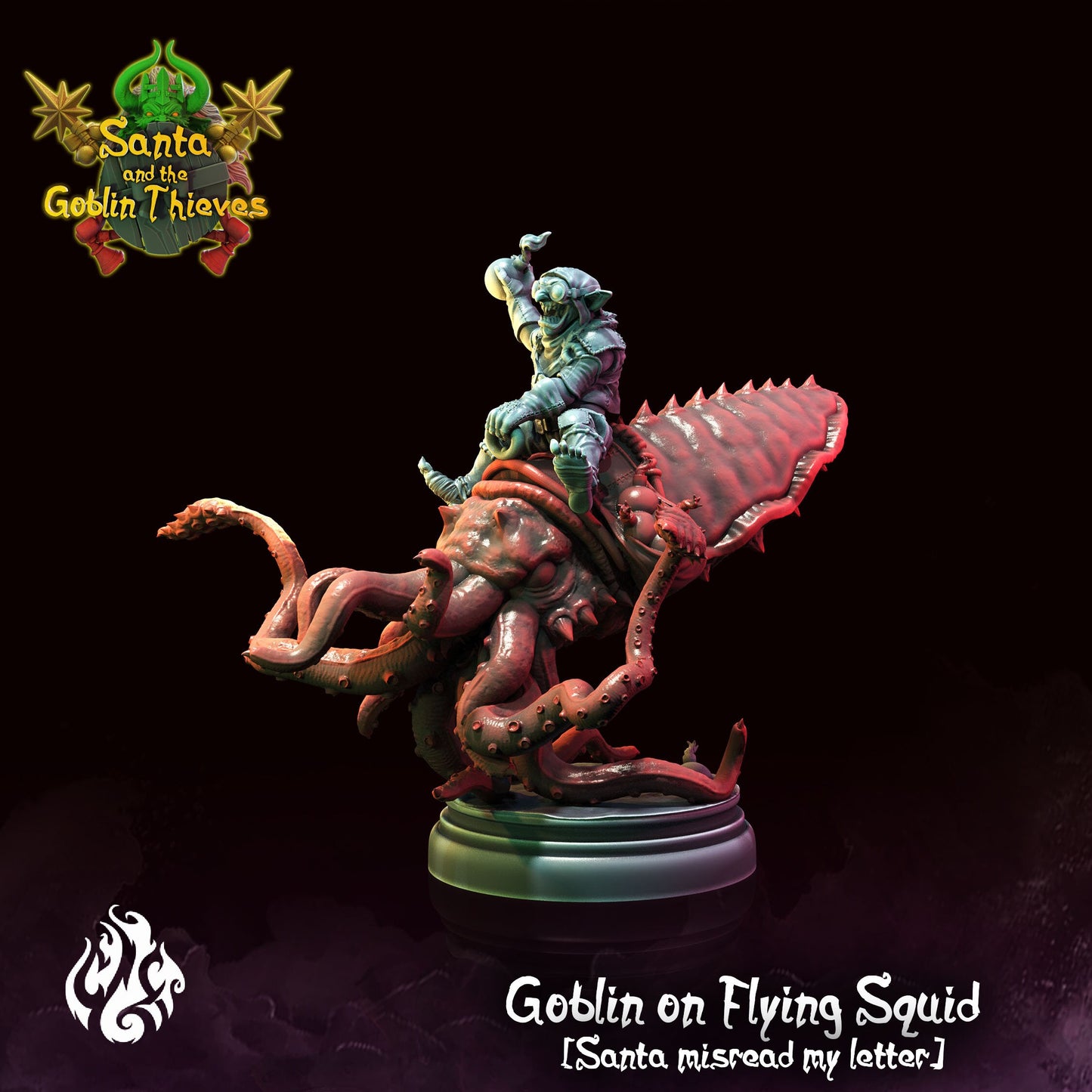 Goblin and Flying Squid Mount Tabletop RPG Miniature | Santa & The Goblin Thieves Collection | Crippled God Foundry