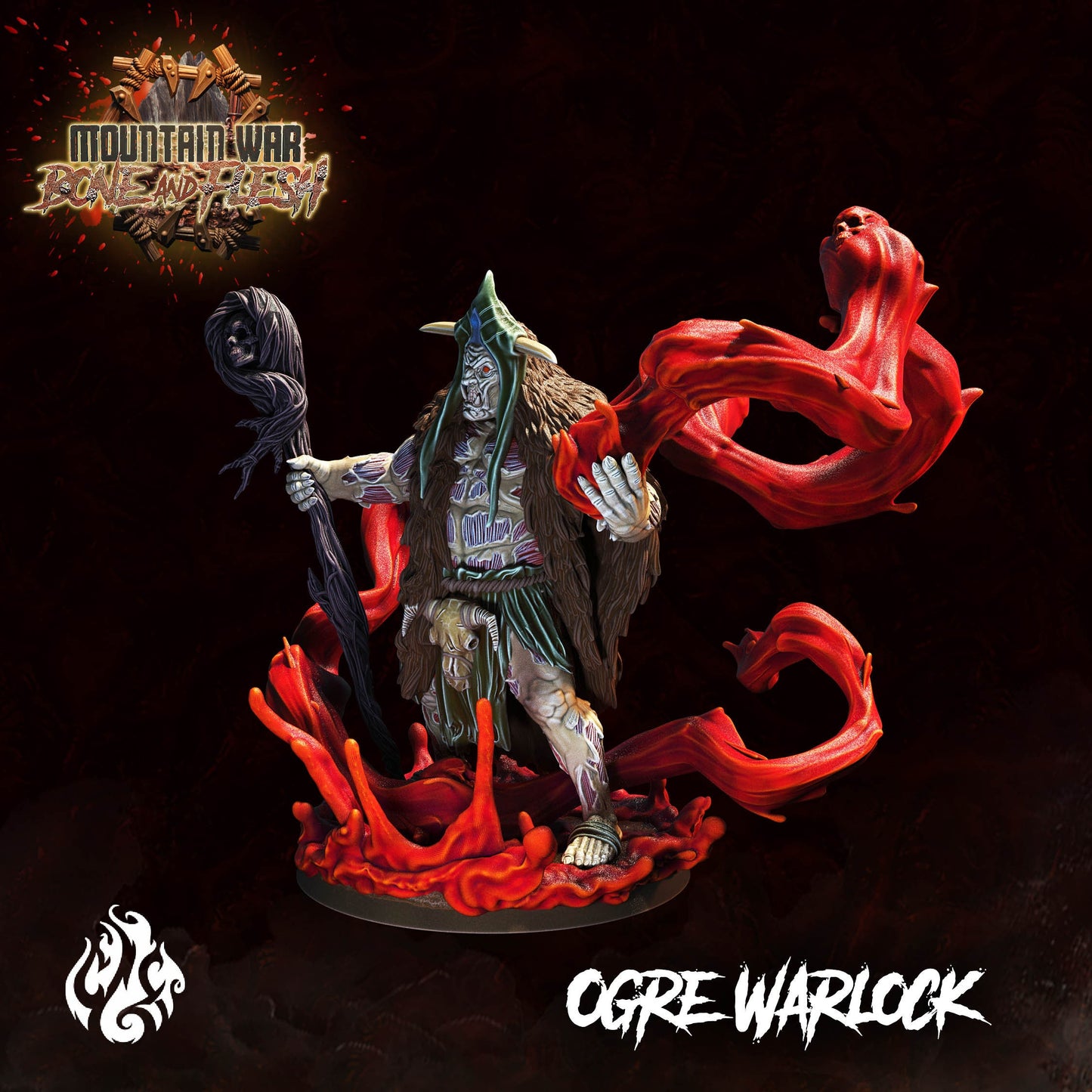 Ogre Blood Warlock Tabletop RPG Miniature | Mountain War: Bone and Flesh Collection | Crippled God Foundry