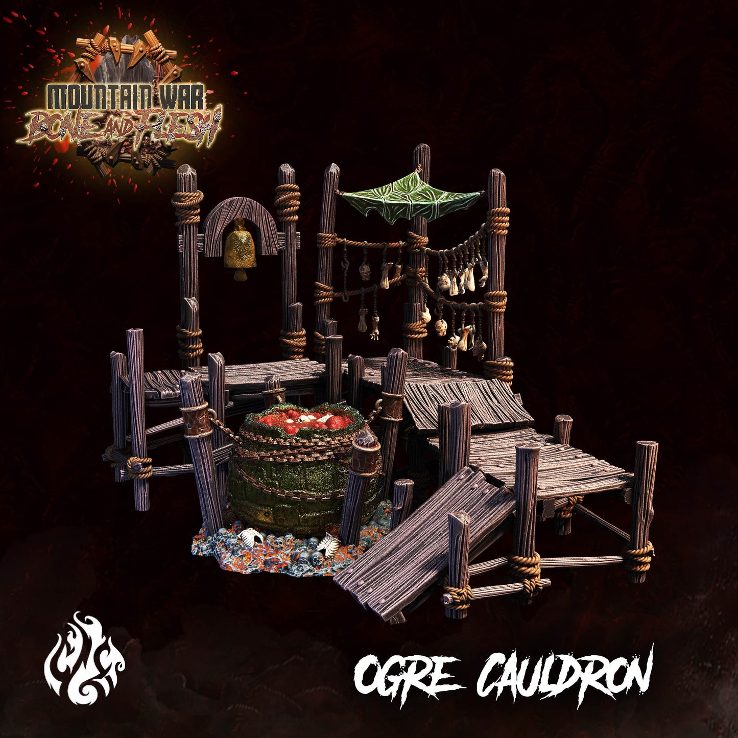 Ogre Cauldron Tabletop RPG Terrain Set | Mountain War: Bone and Flesh Collection | Crippled God Foundry