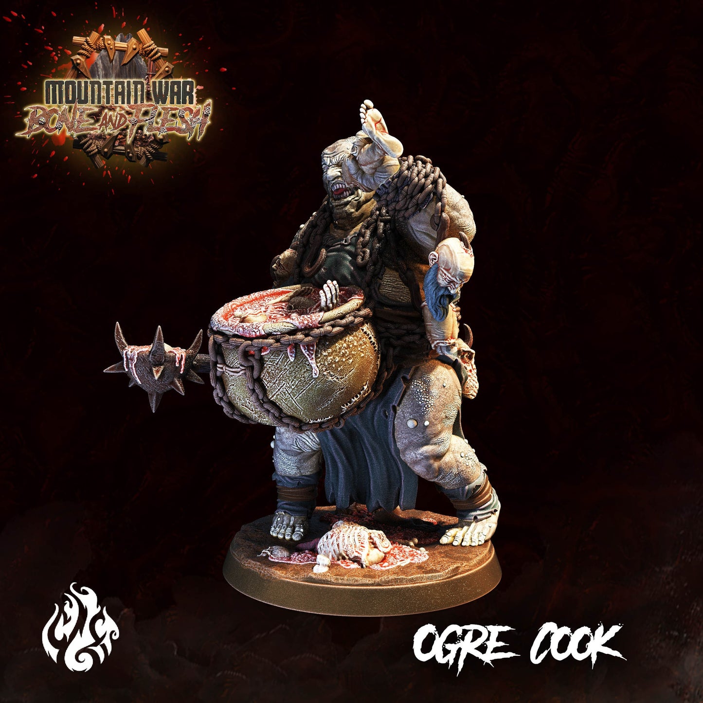 Ogre Cook Tabletop RPG Miniature | Mountain War: Bone and Flesh Collection | Crippled God Foundry