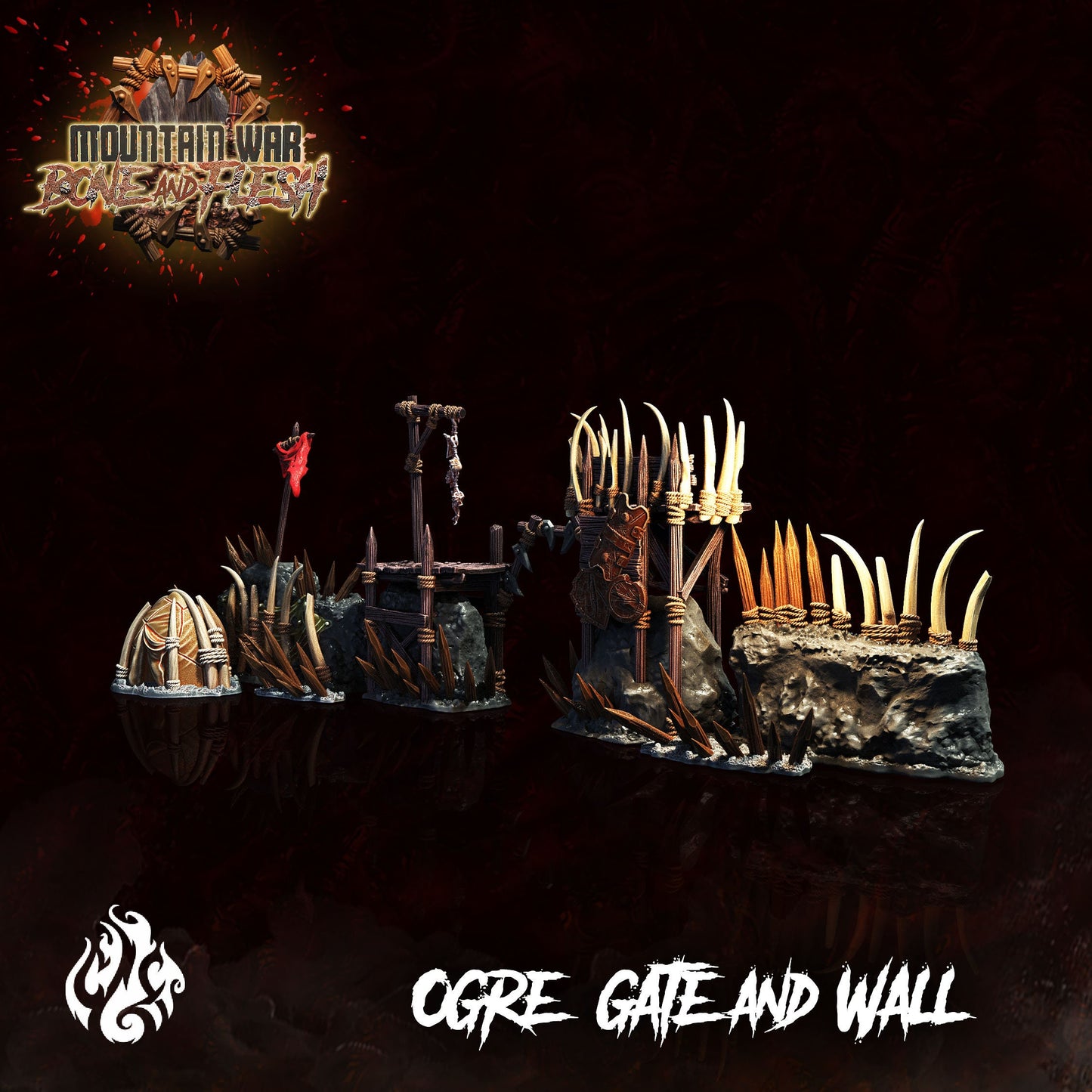 Ogre Gate and Wall Tabletop RPG Terrain Set | Mountain War: Bone and Flesh Collection | Crippled God Foundry