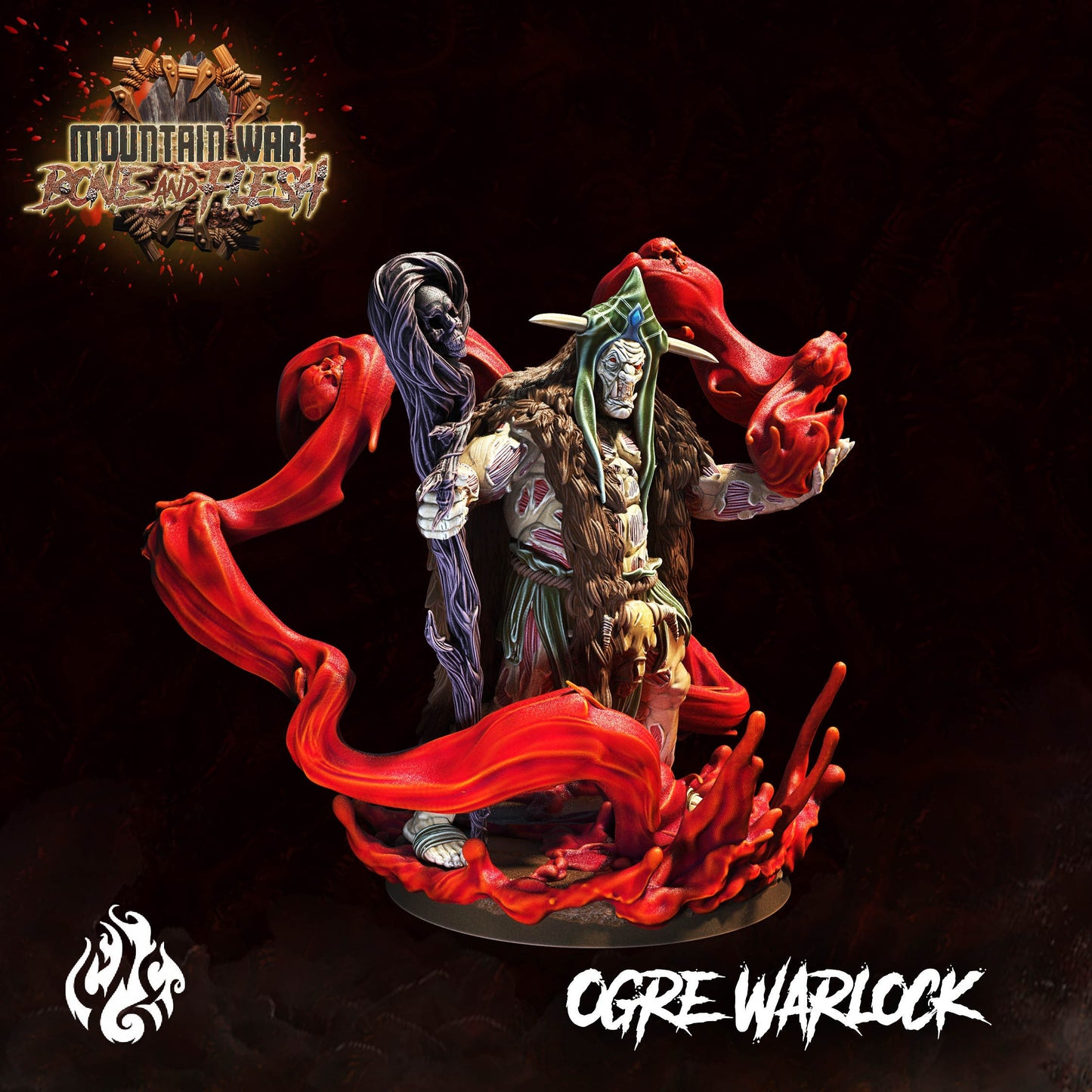 Ogre Blood Warlock Tabletop RPG Miniature | Mountain War: Bone and Flesh Collection | Crippled God Foundry