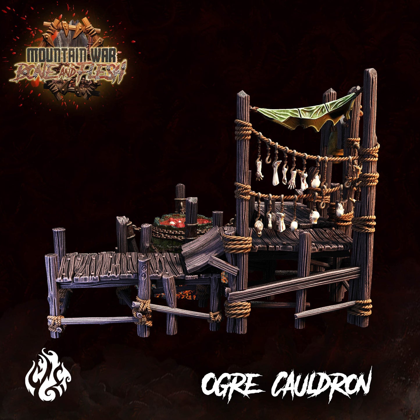 Ogre Cauldron Tabletop RPG Terrain Set | Mountain War: Bone and Flesh Collection | Crippled God Foundry