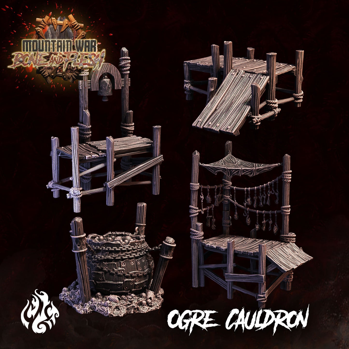 Ogre Cauldron Tabletop RPG Terrain Set | Mountain War: Bone and Flesh Collection | Crippled God Foundry