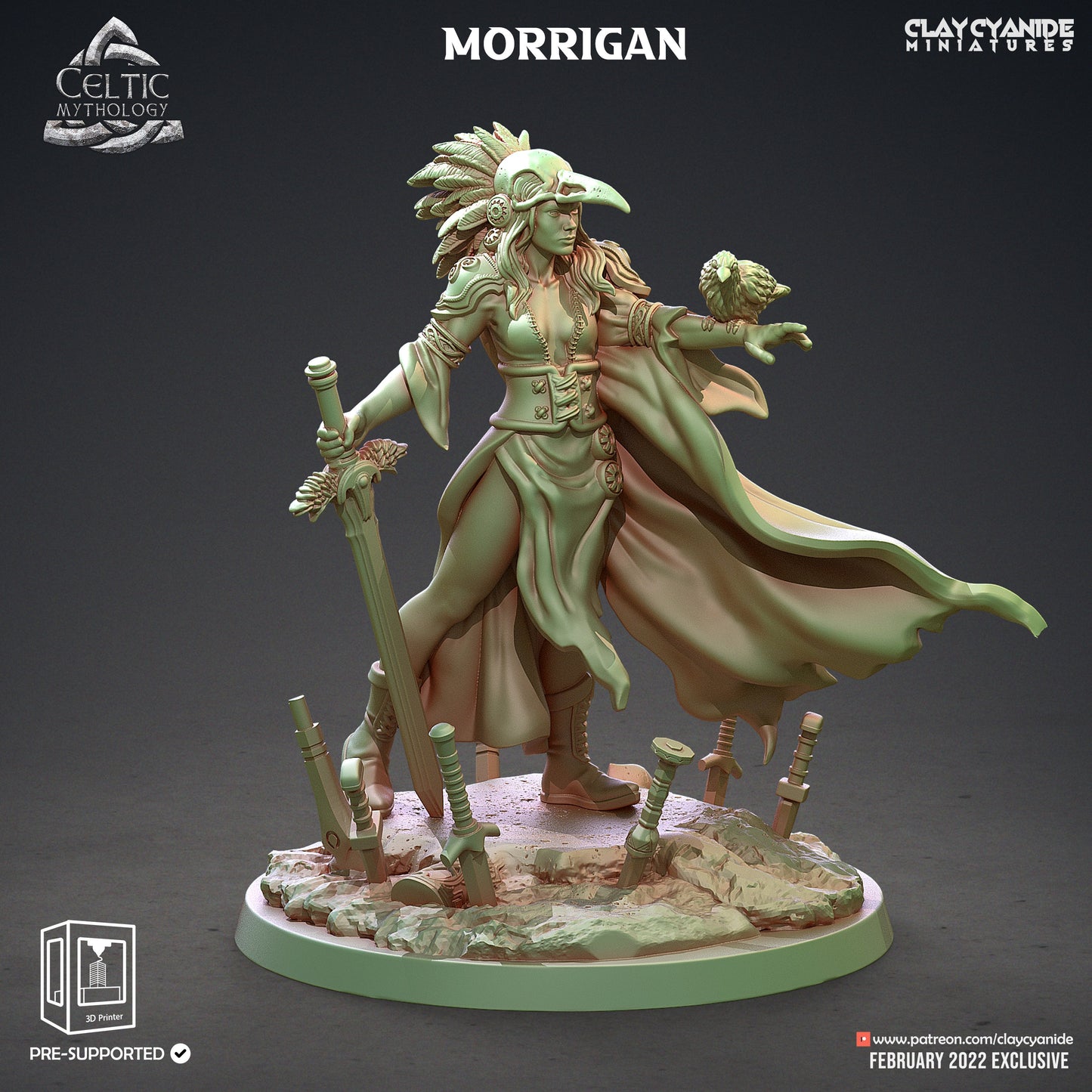 Morrigan War Goddess Resin Miniature | Celtic Mythology Series RPG Tabletop | Clay Cyanide Miniatures