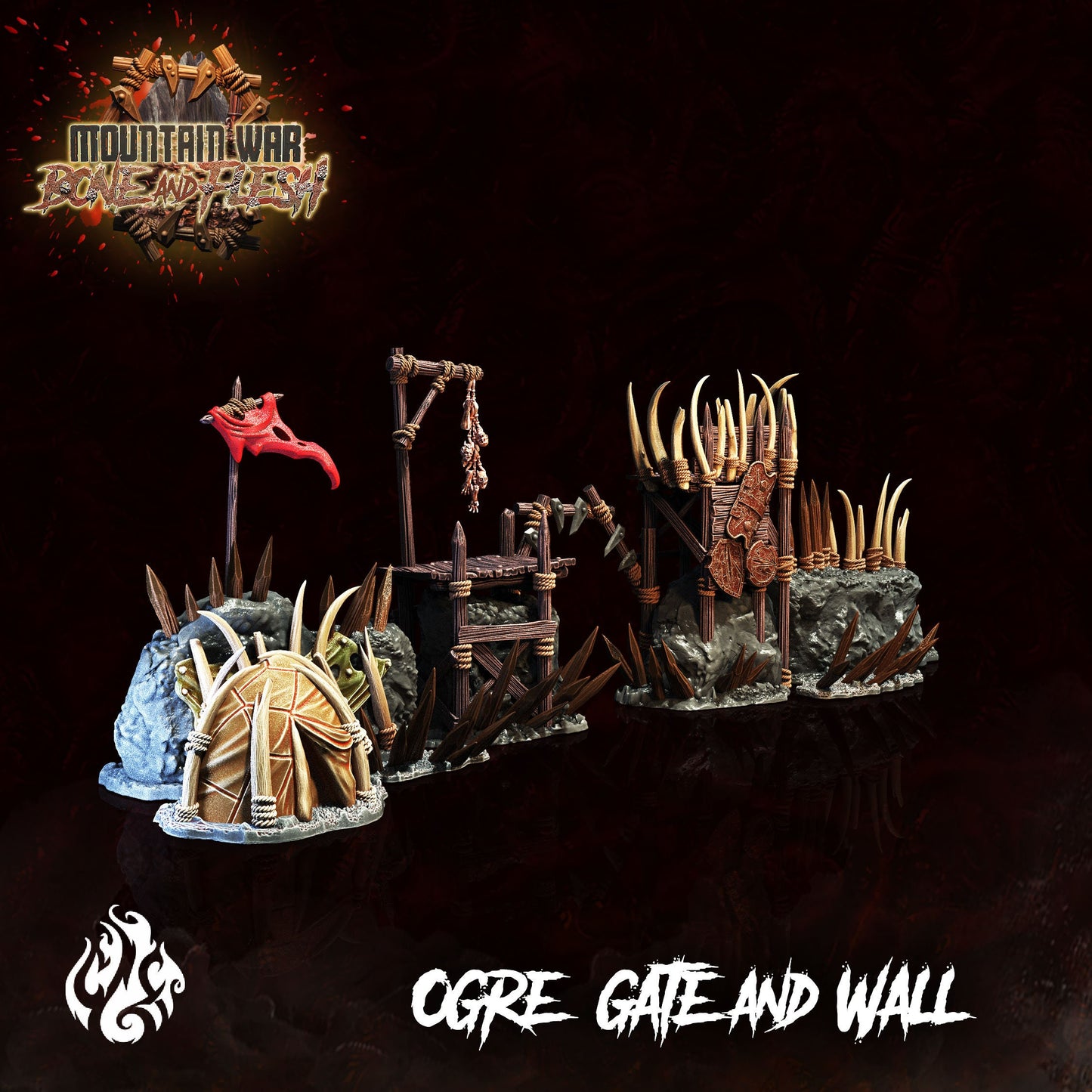 Ogre Gate and Wall Tabletop RPG Terrain Set | Mountain War: Bone and Flesh Collection | Crippled God Foundry