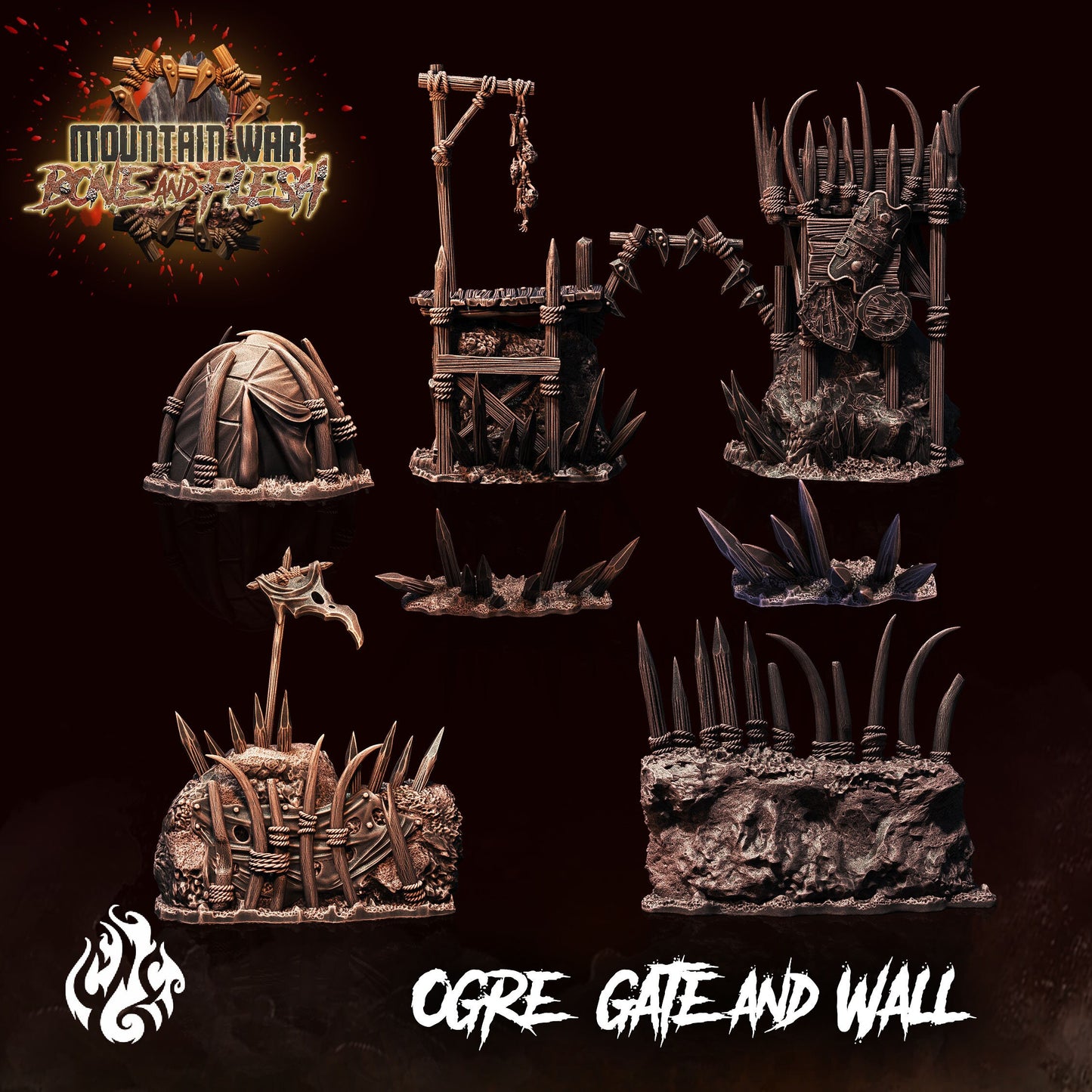 Ogre Gate and Wall Tabletop RPG Terrain Set | Mountain War: Bone and Flesh Collection | Crippled God Foundry