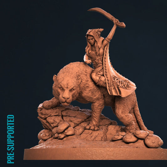 Wood Elf with Panther Mount Tabletop RPG Miniature | Print My Minis | Elves