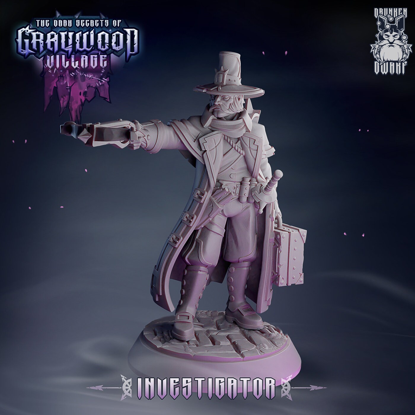 Witch Hunter Investigator Resin Miniature | Graywood Village Tabletop Series | Drunken Dwarf Miniatures