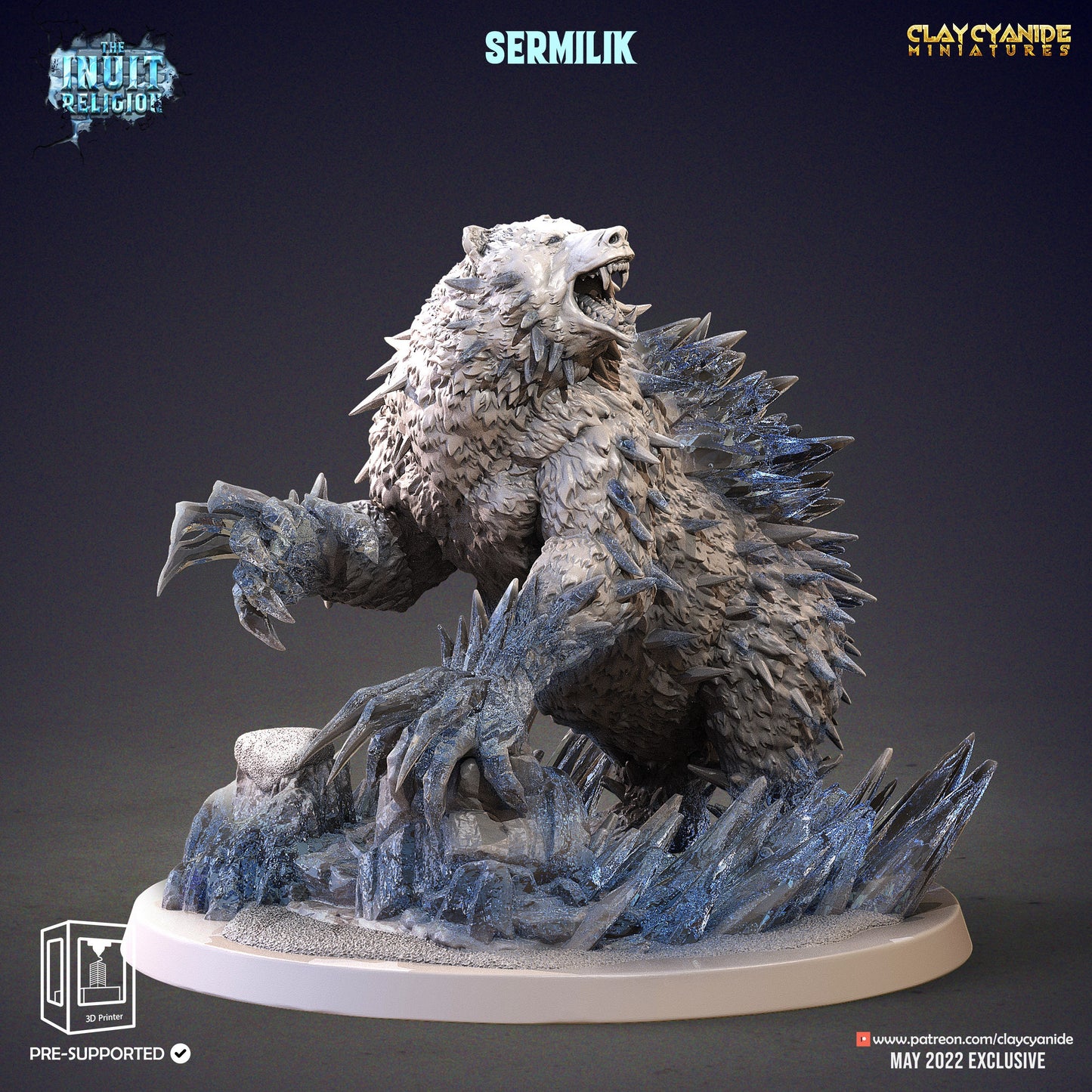 Sermilik Ice Bear Resin Miniature | Inuit Religion Series RPG Tabletop Miniatures | Clay Cyanide Miniatures