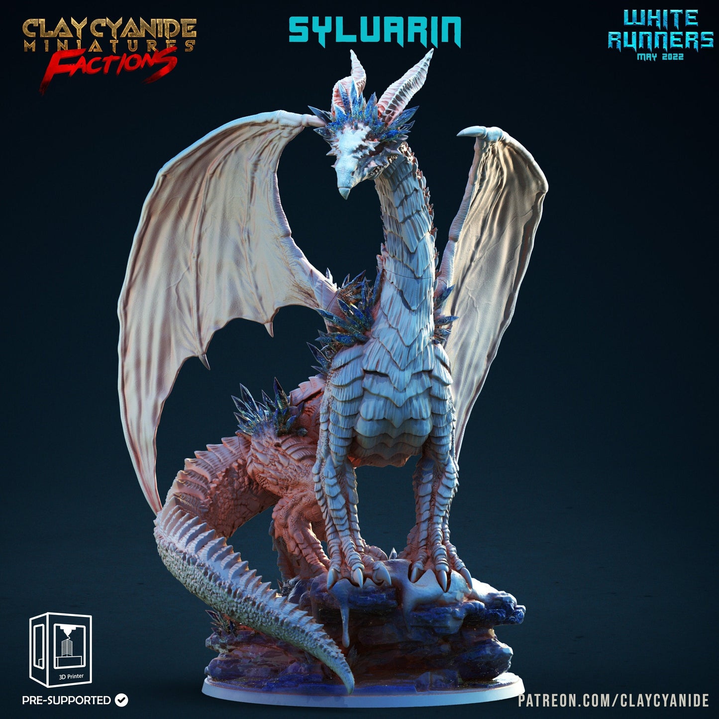 Sylvarin the Ice Dragon Resin Miniature | White Runner Factions Series RPG Tabletop | Clay Cyanide Miniatures